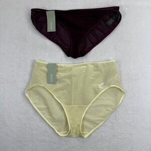 Boody Bamboo Mesh Bikini & High Waisted Briefs Set Fig Yellow Small NWT 2 Pack